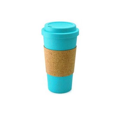 Eco Friendly Mug with Cork Sleeve in turquoise color, featuring a cork sleeve for a comfortable grip.