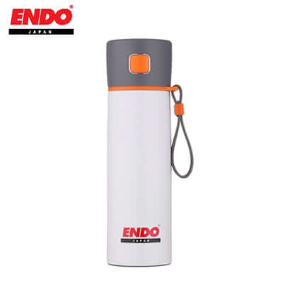 ENDO 500ml Anti Bacterial Stainless Steel Tumbler with press open stopper and strap.