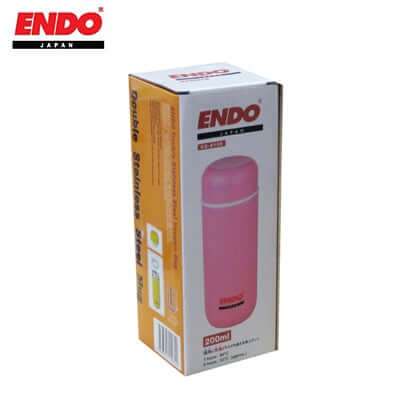 200ml Double Stainless Steel Flask in pink packaging by ENDO, ideal for hot beverages and corporate gifts.