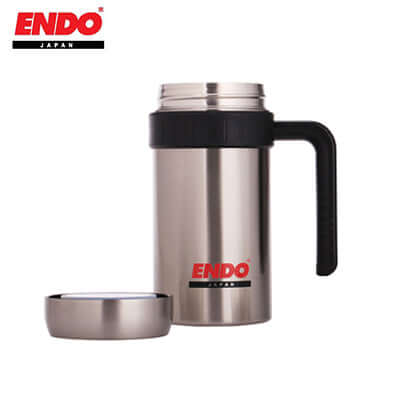 ENDO 500ML Double Stainless Steel Mug with a sleek design and a comfortable handle, ideal for hot beverages.