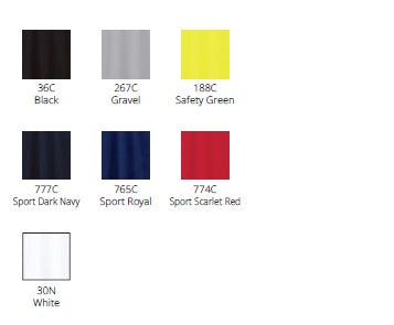 Color options for Gildan Adult Performance 4B100 including Black, Gravel, Safety Green, and more.