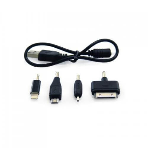 Fantasy Portable Charger with Iphone5 Adaptor adaptors, including USB and various device connectors for versatile charging.