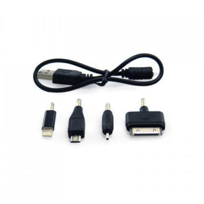 Fantasy Portable Charger with Iphone5 Adaptor adaptors, including USB and various device connectors for versatile charging.