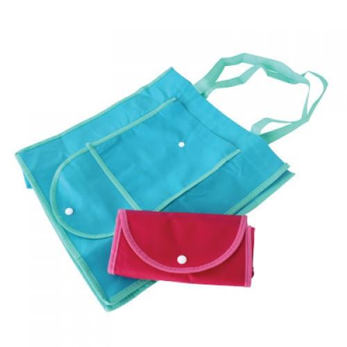 Foldable Shopping Bag with Velcro in blue and pink, lightweight, practical for shopping and daily essentials.