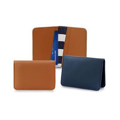 Folded Card Holder Wallet in Navy Blue and Brown, stylish accessory for corporate gifting.