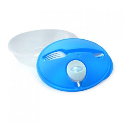 Freshcore Lunch Box with Fork and Sauces Storage featuring integrated fork and sauce container in blue.