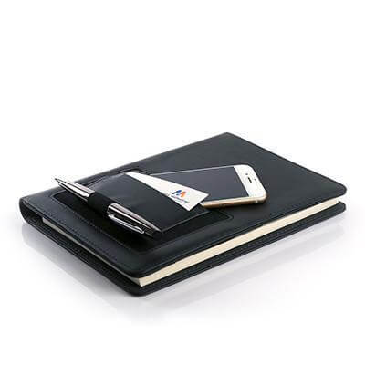 Functional Seminar Folder with mobile phone, pen, and business card holder, ideal corporate gift for professionals.