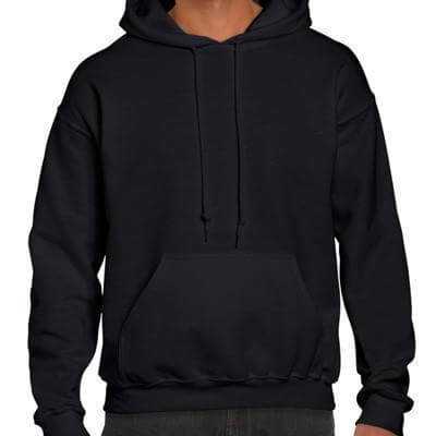 Gildan Adult Pull Over Hoodie in black, perfect for corporate gifts, versatile and comfortable for all.