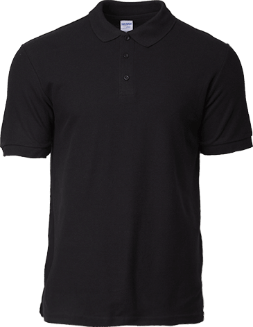 Gildan Premium Cotton Sport Polo in black, featuring a contoured collar and durable construction, ideal for corporate gifts.