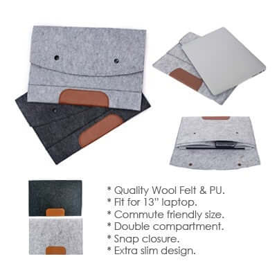 13'' Felt and PU Leather Ipad Tablet Sleeve Corporate Gifts Singapore