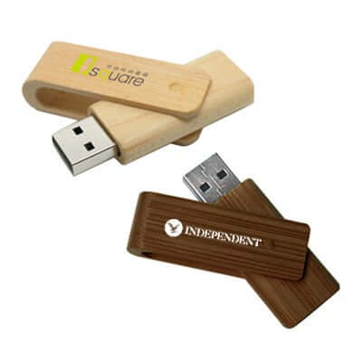 Bamboo Swivel USB Flash Drive showcasing unique wood grain finish, perfect for corporate gifts and promotions.