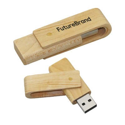 Bamboo Swivel USB Flash Drive with logo of FutureBrand, perfect for corporate gifts and promotional use.