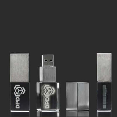 Brushed Metal Crystal USB Drive with LED Light Corporate Gifts Singapore