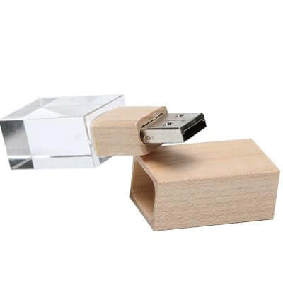 Wooden Crystal USB Drive with LED Light USB Corporate Gifts Singapore