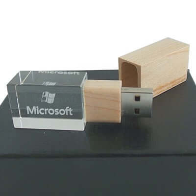 Wooden Crystal USB Drive with LED Light USB Corporate Gifts Singapore