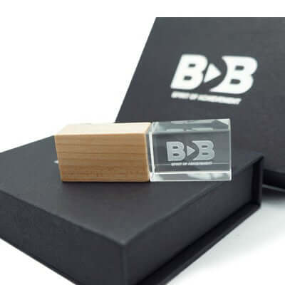 Wooden Crystal USB Drive with LED Light USB Corporate Gifts Singapore