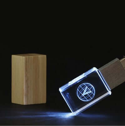 Wooden Crystal USB Drive with LED Light USB Corporate Gifts Singapore