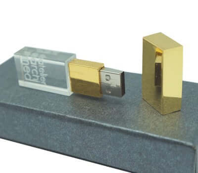 Gold Cap Crystal USB Drive with LED Light Corporate Gifts Singapore