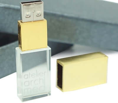 Gold Cap Crystal USB Drive with LED Light Corporate Gifts Singapore