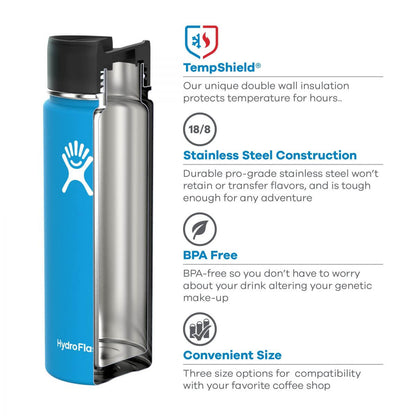 HydroFlask 16 oz Coffee Flask features TempShield insulation and stainless steel construction for hot beverages.