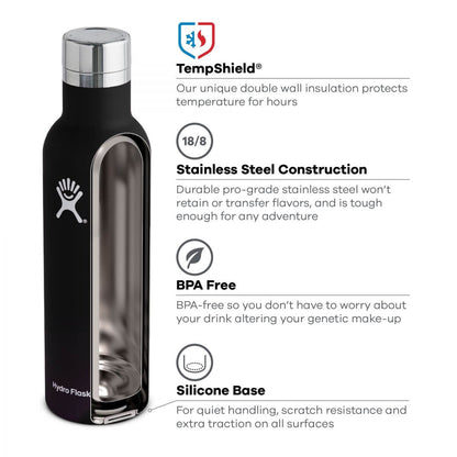 HydroFlask 25oz Wine Bottle features TempShield insulation and stainless steel construction for perfect wine adventures.