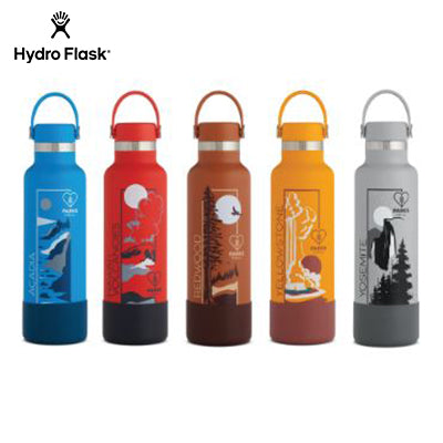 HydroFlask National Park Foundation Limited Edition 21oz Standard Mouth Bottle in various colors and designs.