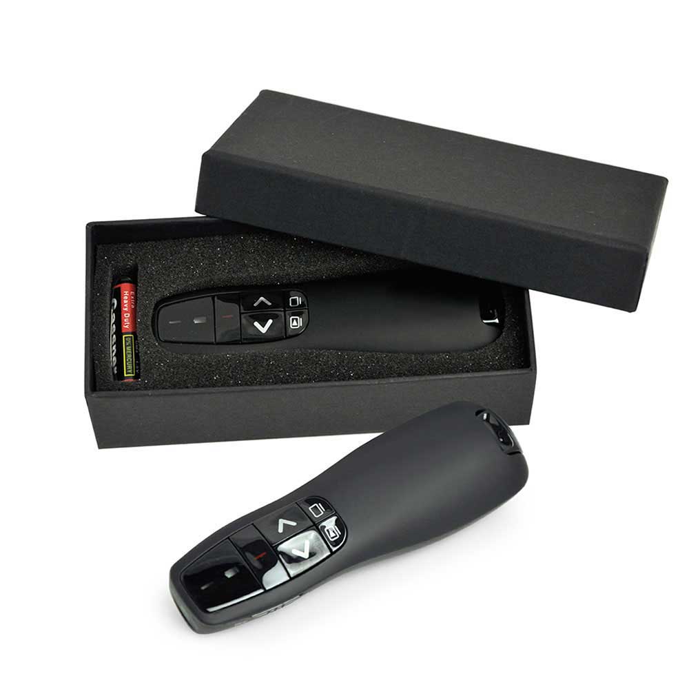 Gadgets Wireless Presenter in a sleek box, ideal corporate gift for seamless presentation control.
