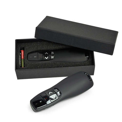Gadgets Wireless Presenter in a sleek box, ideal corporate gift for seamless presentation control.