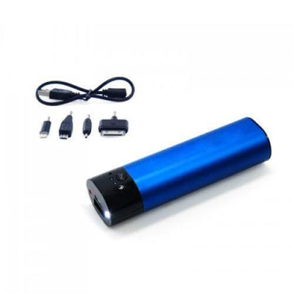 K-dex Portable Charger with charging cables, sleek blue design, efficient power bank for devices.