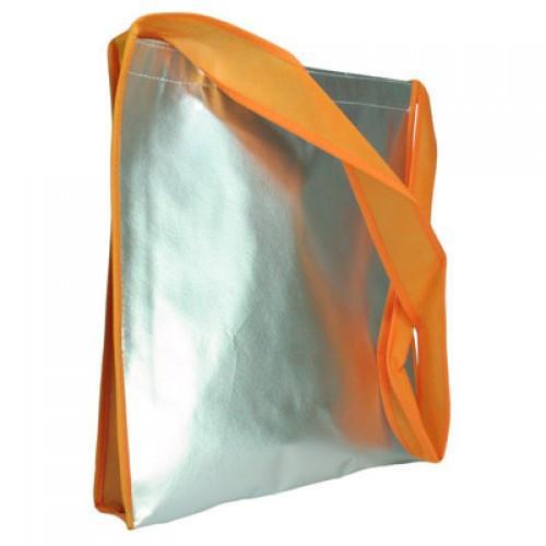 Laminated Aluminium Sling Bag with orange strap, stylish, durable, ideal as a corporate gift.