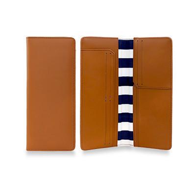 Leather Travel Wallet in brown color featuring multiple compartments for organization.