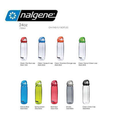 Nalgene 24oz On-The-Fly Water Bottle (750ml) collection in various colors for hydration on the go.