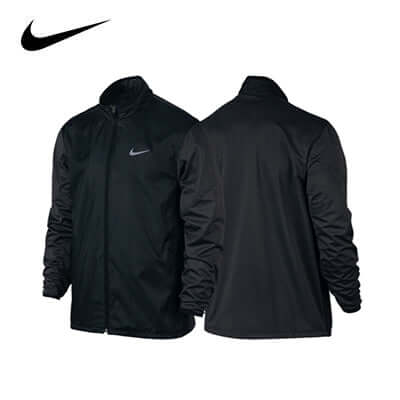Nike Full-Zip Shield Jacket in black, showcasing front and back views for corporate gift purposes.