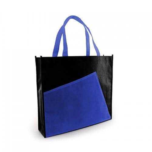 Non-Woven Bag (39x35x10) with blue pocket, eco-friendly, stylish carrier for shopping and daily needs.