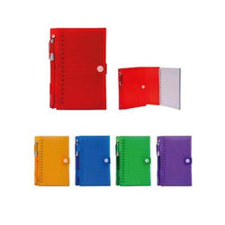 Notebook and Ball Pen Set in vibrant colors including red, orange, blue, green, and purple as corporate gift Singapore.
