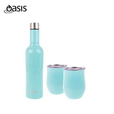 Oasis 3 Piece Insulated Wine Gift Set featuring a wine traveller and two insulated cups, perfect corporate gift.