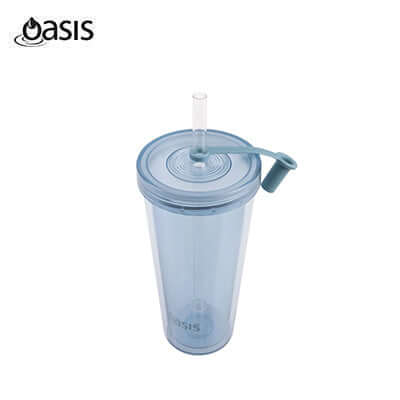Oasis Insulated Smoothie Tumbler with Straw 520ML in blue with straw for stylish beverage on the go.