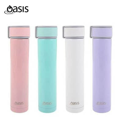 Oasis Insulated Stainless Steel Skinny Mini Drink Bottle 250ml in pastel colors collection.
