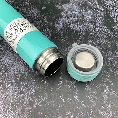 Oasis Insulated Stainless Steel Skinny Mini Drink Bottle 250ml with a removable cap on a textured surface.