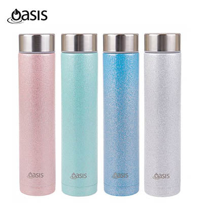 Oasis Skinny Mini Glitter Stainless Steel Double Wall Insulated Drink Bottle in four colors, ideal for corporate gift.