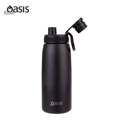 Oasis Stainless Steel Insulated Sports Water Bottle with Screw Cap 780ML in sleek black design.
