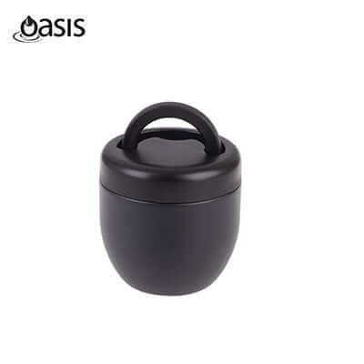 Oasis Stainless Steel Insulated Food Container with Handle 470ML in sleek black finish.