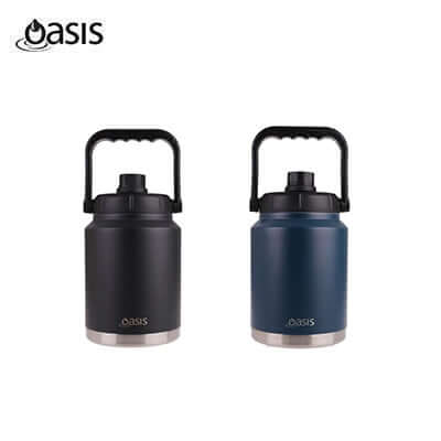 Oasis Stainless Steel Insulated Jug with Carry Handle 2.1L in black and navy, perfect for corporate gifts.