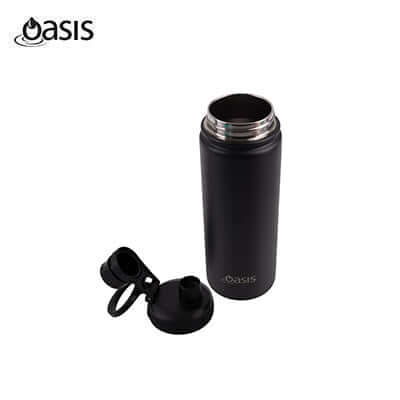 Oasis Stainless Steel Insulated Sports Water Bottle with Screw Cap 550ML in black with open cap