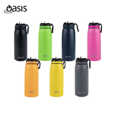 Oasis Stainless Steel Insulated Sports Water Bottle with Straw 780ML in various colors.