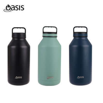 Oasis Stainless Steel Insulated Titan Water Bottle 1.9L in black, teal, and navy color options