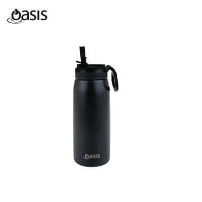 Oasis Stainless Steel Insulated Sports Water Bottle with Straw 780ML in sleek black design.