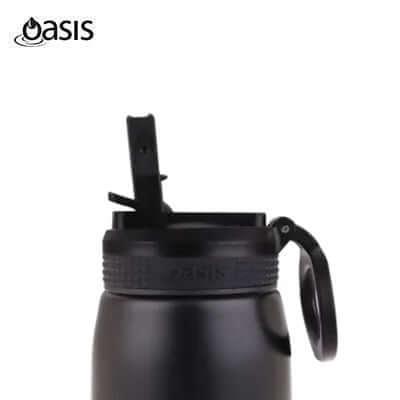 Oasis Stainless Steel Insulated Sports Water Bottle with Straw 780ML top view showing the lid and straw.