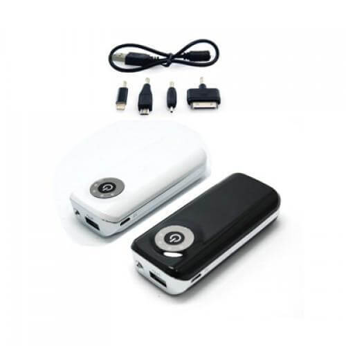 Ontolax Portable Charger With Torch Light - white and black chargers with multiple adaptors for charging devices.