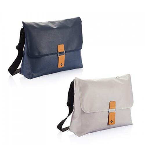 Original Messenger Bag in blue and grey, durable, water-resistant, corporate gift, stylish design.